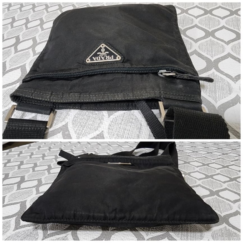 Authentic PRADA Vintage Tessuto Nylon Saffiano Flat Small Crossbody Bag Black - Picture 13 of 13